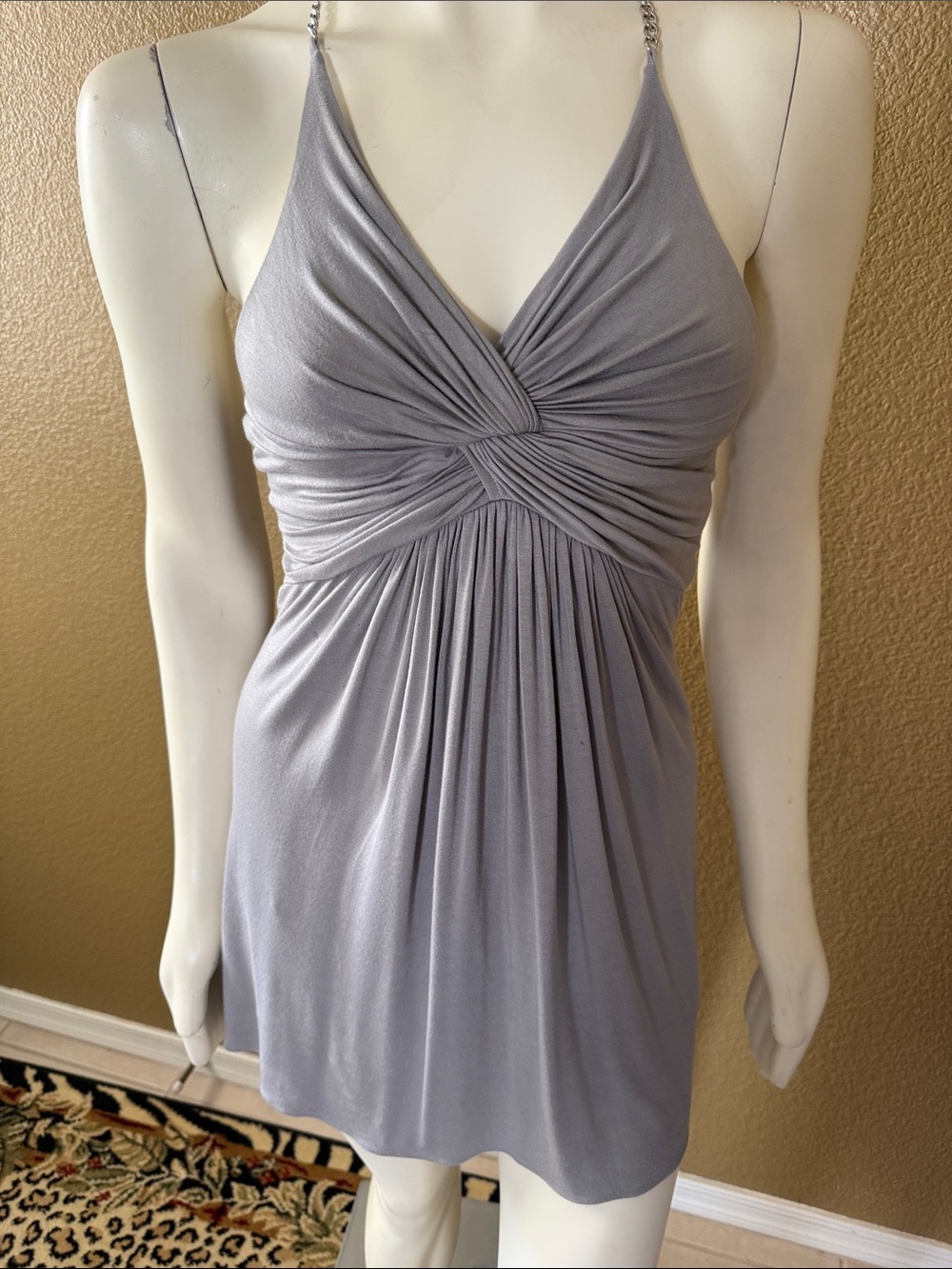 Sky Silver Grey Ruched Halter Mini Dress